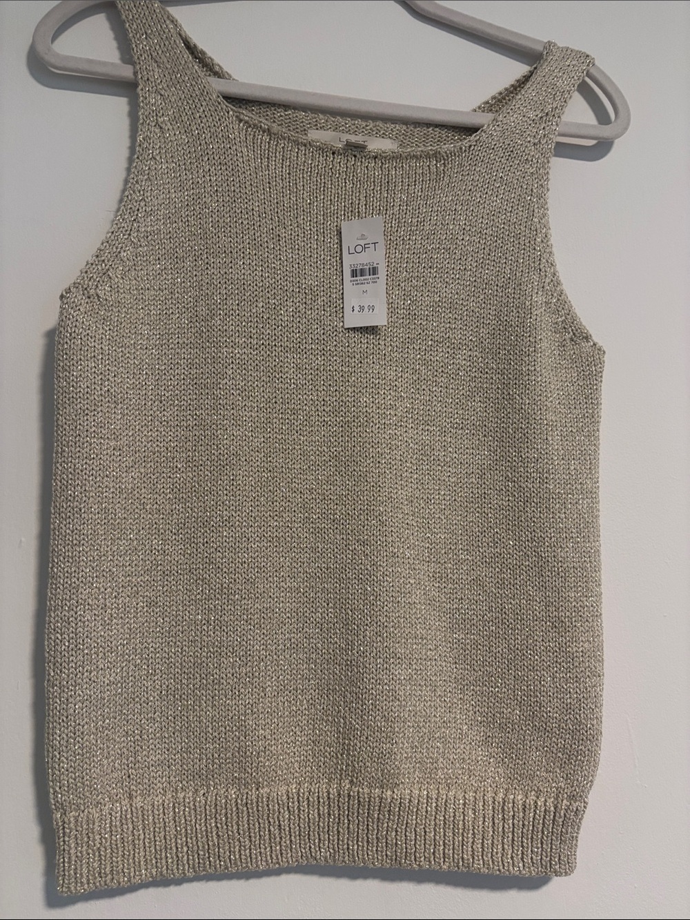 LOFT Scoop Neck Sleeveless Knit Tank - Light Beige with gold specks